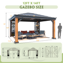 EROMMY 12' x 14' Hardtop Gazebo, Galvanized Steel Top with Wood Grain Aluminum Frame, Permanent Metal Pavilion with Three-Layer Storage Shelvess-Erommy